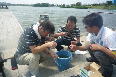 簡易テスターで溶存酸素を測定中…