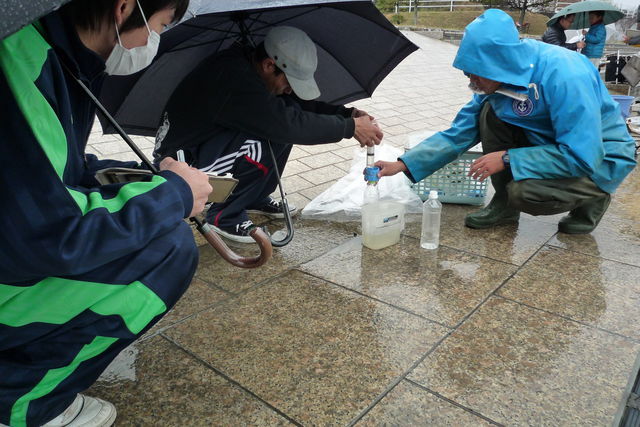 雨の振る中の調査