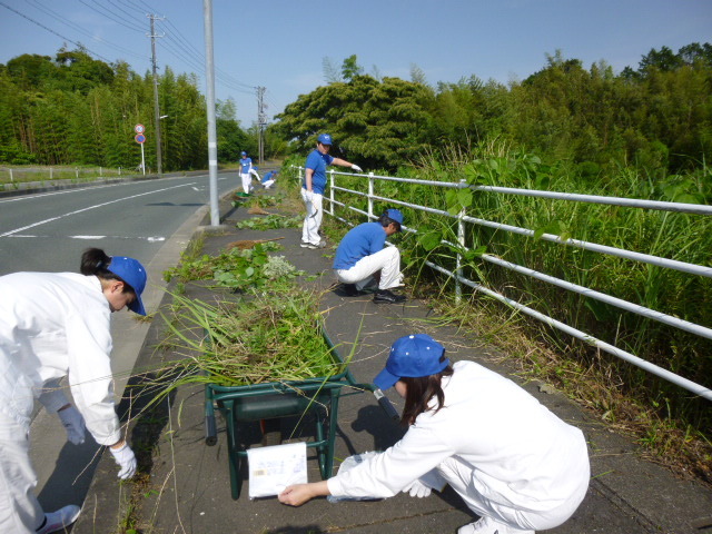 本社　周辺道路の草刈りやゴミ拾いをしました