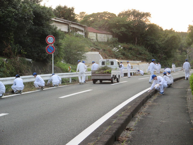 技術研究所　事業所周辺道路の草取り、ゴミ拾いをしました